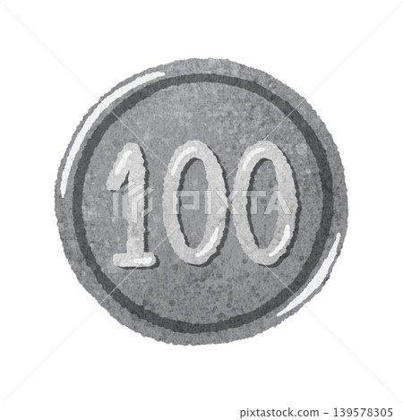 Cute hand-drawn illustration of a 100 yen coin Cute hand-drawn illustration of a 100 yen coin 139578305