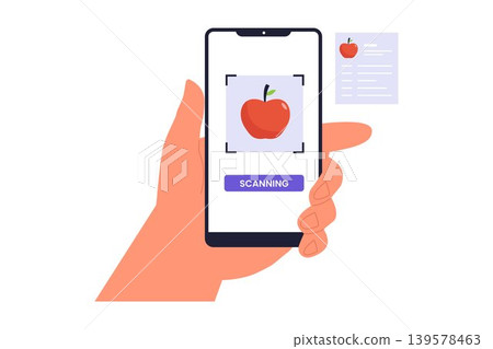 Illustration of Hand Scanning Apple with Mobile Health App Illustration of Hand Scanning Apple with Mobile Health App 139578463