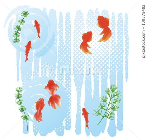 水彩手繪金魚波紋圖案，夏季賀卡，夏末賀卡，日式風格，設計，背景，模板，插畫素材 139578482