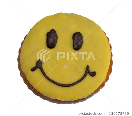 Smiling iced cookie isolated on white background Smiling iced cookie isolated on white background 139578759
