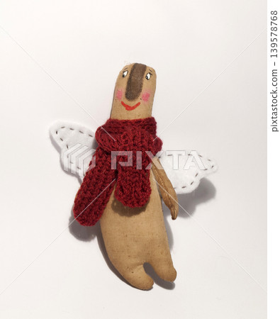 Handmade fabric angel doll with red scarf 139578768