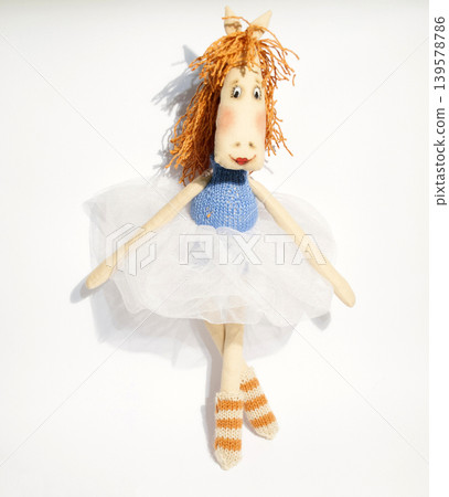 Handmade fabric ballerina doll on white background Handmade fabric ballerina doll on white background 139578786