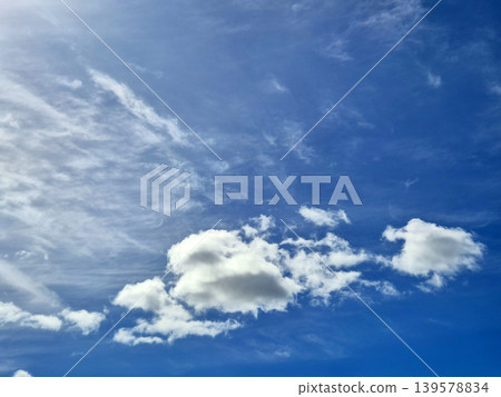 Blue sky with white clouds and wispy cirrus Blue sky with white clouds and wispy cirrus 139578834