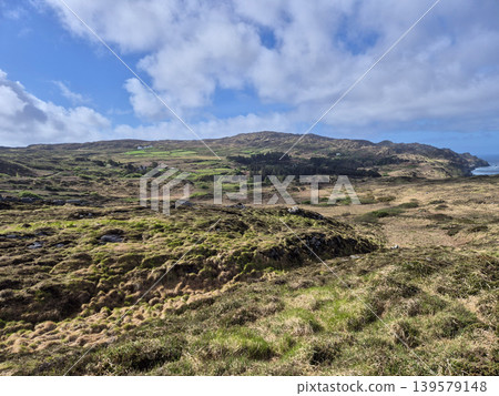 Rugged Coastal Landscape with Grassy Hills and Clouds Rugged Coastal Landscape with Grassy Hills and Clouds 139579148