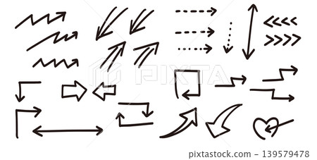 Hand-drawn pen-style arrow template set, vector illustration, solid black. Hand-drawn pen-style arrow template set, vector illustration, solid black. 139579478