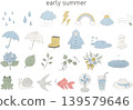 Rainy season, early summer, illustration, icon set, watercolor, Korean style 139579646