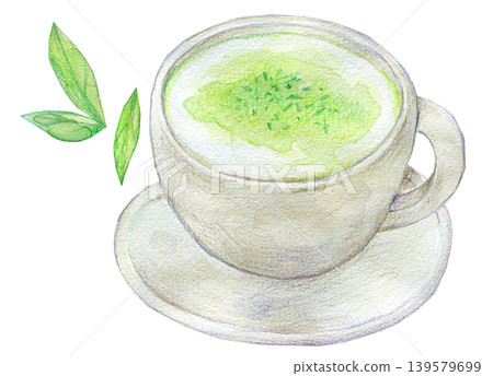 水彩插畫,模擬插畫,熱抹茶拿鐵 水彩插畫,模擬插畫,熱抹茶拿鐵 139579699