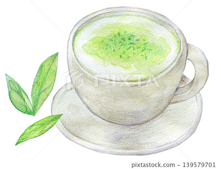 水彩插畫,模擬插畫,熱抹茶拿鐵 水彩插畫,模擬插畫,熱抹茶拿鐵 139579701