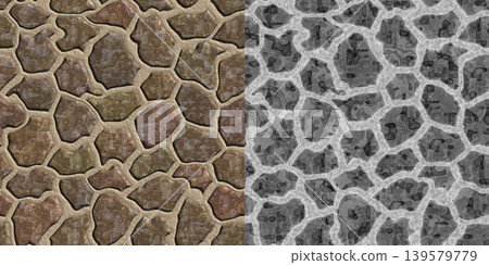 Seamless pattern of granite outdoor tiled. Stone texture via an alpha channel. 139579779