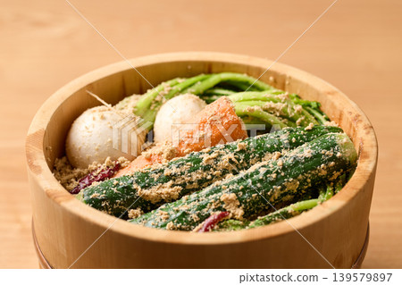 Pickled vegetables in a barrel Pickled vegetables in a barrel 139579897