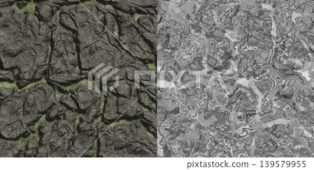 Rocks underwater on riverbed with clear freshwater. Stone texture via an alpha channel. 139579955