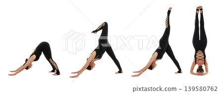 Set, Woman practicing yoga poses in a studio, PNG Set, Woman practicing yoga poses in a studio, PNG 139580762