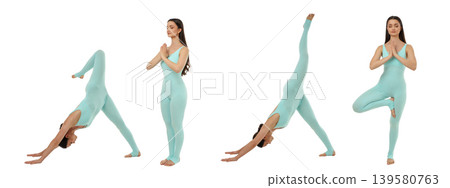 Set, Woman doing yoga poses on white background, PNG Set, Woman doing yoga poses on white background, PNG 139580763