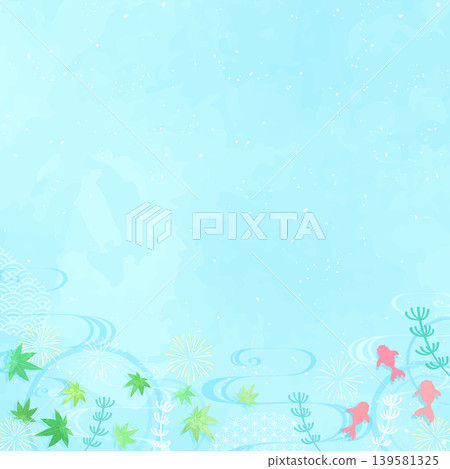 Japanese-style cool frame 2_square with green maple leaves and goldfish swimming on the water's surface Japanese-style cool frame 2_square with green maple leaves and goldfish swimming on the water's surface 139581325