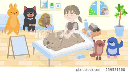 A wombat receiving a massage, along with other animals (Tasmanian devil, echidna, wallaby, platypus) A wombat receiving a massage, along with other animals (Tasmanian devil, echidna, wallaby, platypus) 139581368
