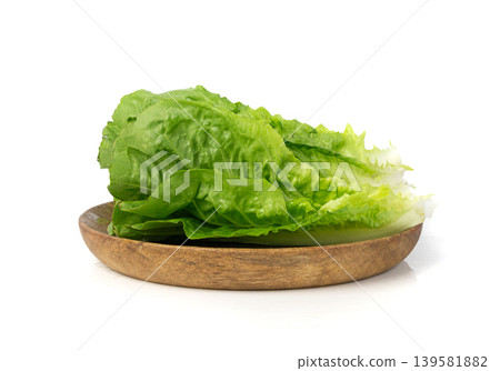 One romaine lettuce salad isolated. Cos green leaves, fresh romain salat head, raw cabbage One romaine lettuce salad isolated. Cos green leaves, fresh romain salat head, raw cabbage 139581882