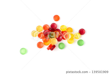 Round gummy candy pile isolated. Chewing colorful marmalade pills, jelly gumdrops heap Round gummy candy pile isolated. Chewing colorful marmalade pills, jelly gumdrops heap 139581909