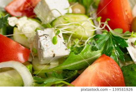 Greek Salad, Horiatiki or Village Salad with Feta Cheese Greek Salad, Horiatiki or Village Salad with Feta Cheese 139581926