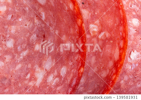 Pepper salami cuts macro pattern Pepper salami cuts macro pattern 139581931
