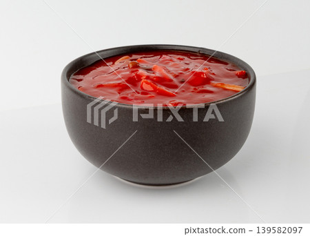 Tomato sauce with vegetables isolated, red sweet and sour pasta marinara sauce, mexican dip smear Tomato sauce with vegetables isolated, red sweet and sour pasta marinara sauce, mexican dip smear 139582097