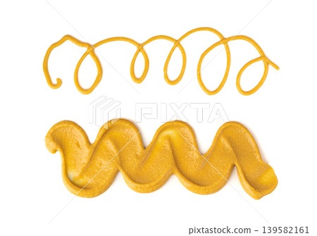 Mustard sauce wavy line isolated Mustard sauce wavy line isolated 139582161