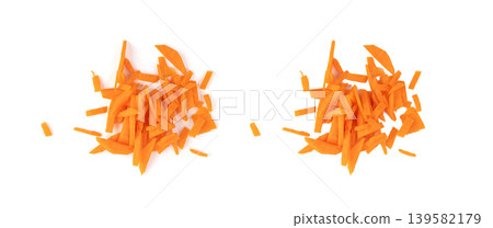 Finely chopped pieces of fresh carrots isolated Finely chopped pieces of fresh carrots isolated 139582179
