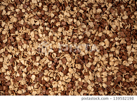 Chocolate cereal flakes texture background, rice crispy breakfast pattern 139582198