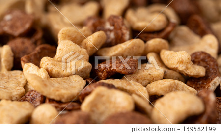 Chocolate cereal flakes textured background closeup 139582199