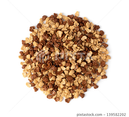 Chocolate cereal flakes isolated, rice crispy breakfast Chocolate cereal flakes isolated, rice crispy breakfast 139582202