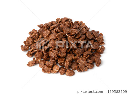 Chocolate cereal flakes isolated, rice crispy breakfast 139582209