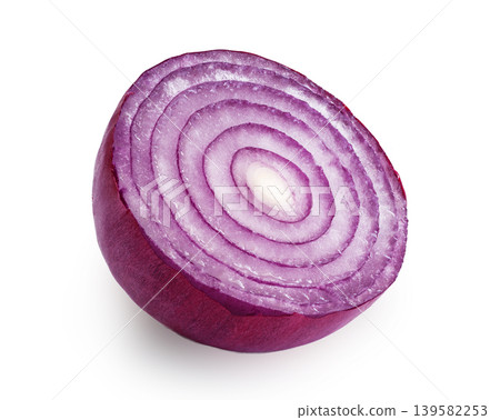 Fresh red onion half isolated closeup 139582253