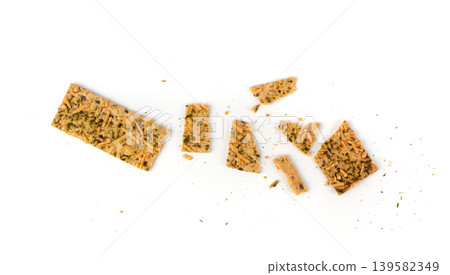 Crunchy gluten free crispbread with various seeds top view Crunchy gluten free crispbread with various seeds top view 139582349