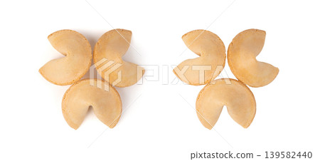 Fortune cookie isolated, lucky Chinese biscuit with prediction paper, asian surprise sweets on white background Fortune cookie isolated, lucky Chinese biscuit with prediction paper, asian surprise sweets on white background 139582440