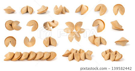 Fortune cookie isolated, lucky Chinese biscuit with prediction paper, asian surprise sweets on white background Fortune cookie isolated, lucky Chinese biscuit with prediction paper, asian surprise sweets on white background 139582442
