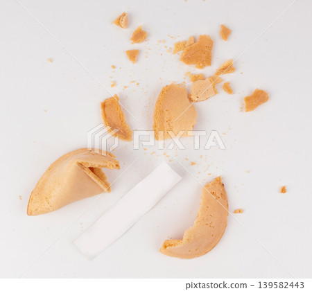 Fortune cookie isolated, lucky Chinese biscuit with prediction paper, asian surprise sweets on white background Fortune cookie isolated, lucky Chinese biscuit with prediction paper, asian surprise sweets on white background 139582443
