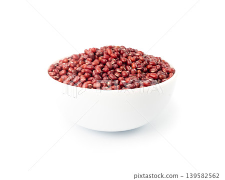Red adzuki beans isolated, raw azuki bean pile, Vigna angularis legume seeds, dry red mung bean Red adzuki beans isolated, raw azuki bean pile, Vigna angularis legume seeds, dry red mung bean 139582562