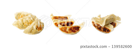 Gyoza Chinese Dumplings Isolated, Fried Vegetable Jiaozi, Chicken Momo Pile, Asian Gyoza Group 139582600
