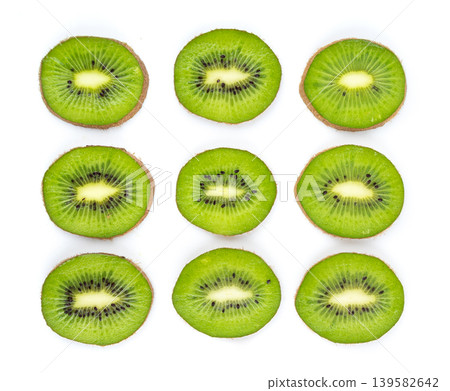 Kiwi fruit isolated. Green kiwifruit slice, kivi cut Kiwi fruit isolated. Green kiwifruit slice, kivi cut 139582642