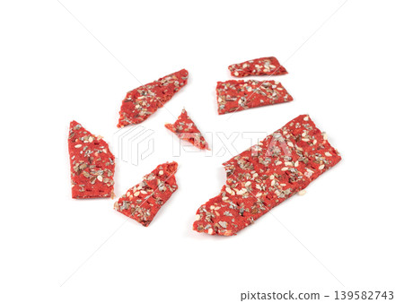 Beetroot crackers, thin rusk beet root bread, red diet multigrain crispbread, various seeds Beetroot crackers, thin rusk beet root bread, red diet multigrain crispbread, various seeds 139582743