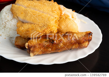 Breaded Fried Chicken Fillet with Rice Breaded Fried Chicken Fillet with Rice 139582789
