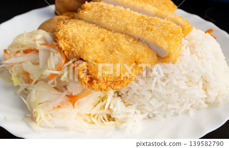 Breaded Fried Chicken Fillet with Rice Breaded Fried Chicken Fillet with Rice 139582790