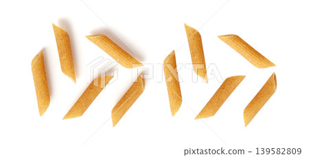 Raw Brown Pasta, Wholegrain Penne, Dry Whole Grain Noodle, Raw Spelt Macaroni, Healthy Italy Food 139582809