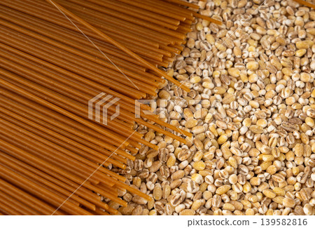Raw Brown Pasta, Wholegrain Spaghetti Raw Brown Pasta, Wholegrain Spaghetti 139582816