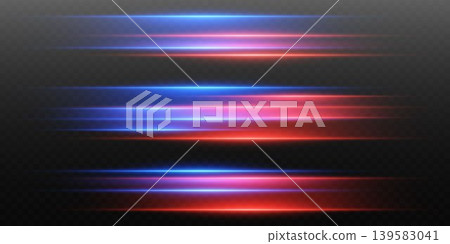 Speed light effect with glowing horizontal neon lines on transparent background Speed light effect with glowing horizontal neon lines on transparent background 139583041