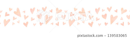 Watercolor seamless border with scattered hearts is soft pastel tones. Hand drawn romantic valentine ribbon trim background 139583065