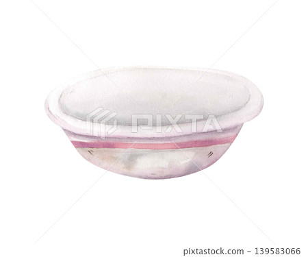 Watercolor rustic ceramic bowl illustration isolated on white. Hand drawn cozy kitchen dishware clipart in soft pastel colors Watercolor rustic ceramic bowl illustration isolated on white. Hand drawn cozy kitchen dishware clipart in soft pastel colors 139583066