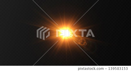 Glowing sun light effect creating dazzling yellow orange rays and lens flares 139583153