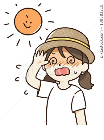 Illustration of a girl with heatstroke Illustration of a girl with heatstroke 139583219