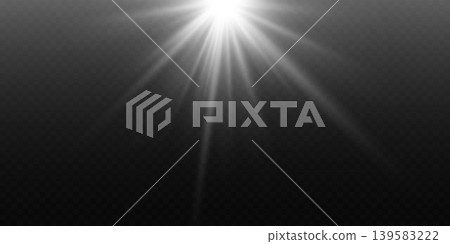 Bright light lens flare emitting ray beams from top creating abstract star effect Bright light lens flare emitting ray beams from top creating abstract star effect 139583222