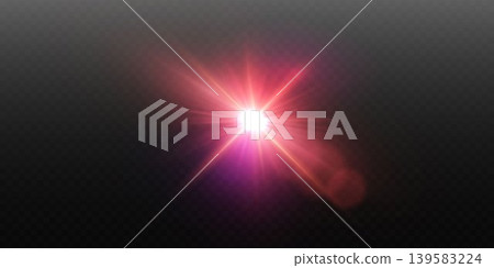 Vibrant red and purple radiating lens flare creating a glowing star effect 139583224